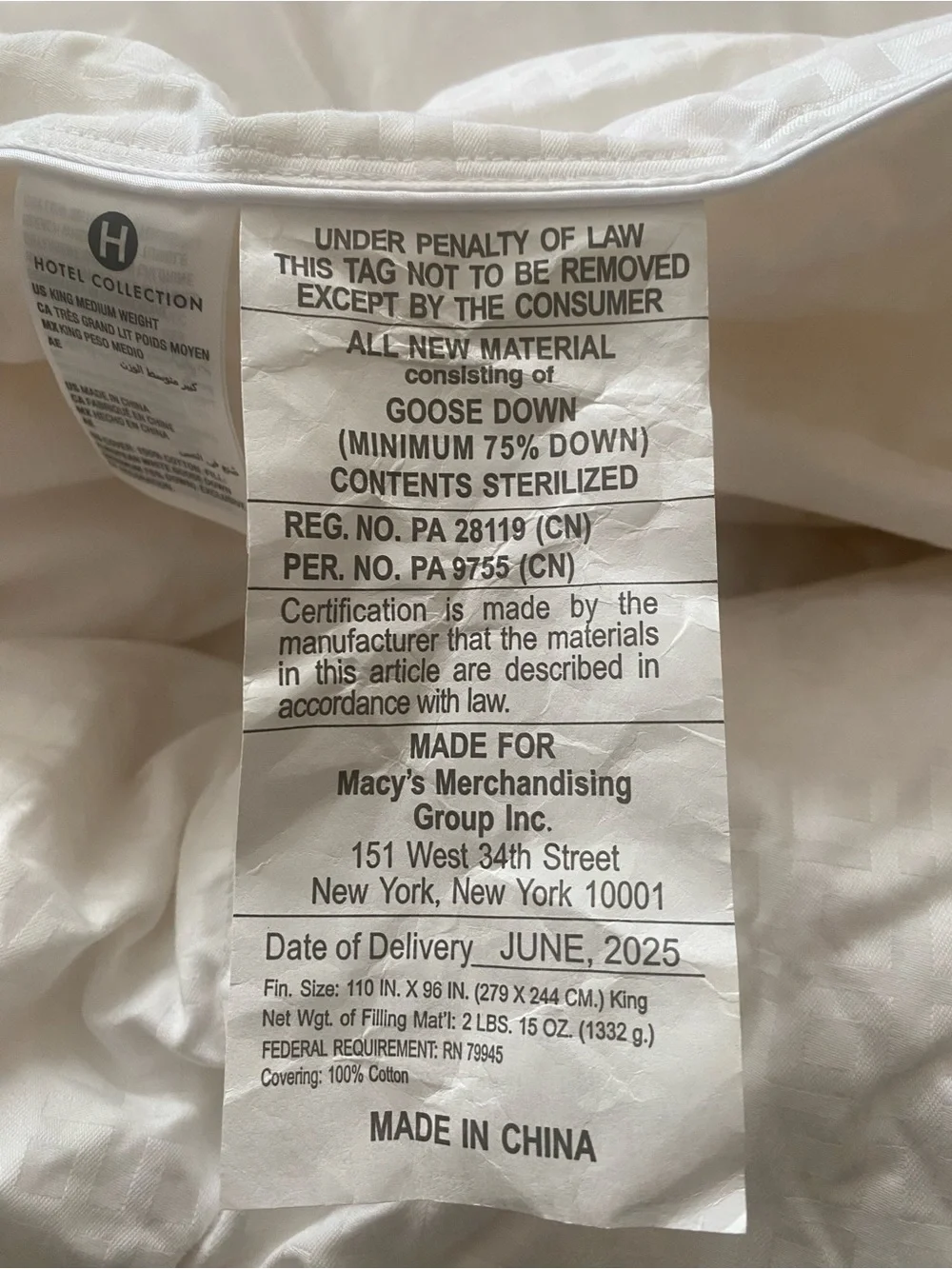 Hotel Collection Goose Down Comforter - White king Medium Weight